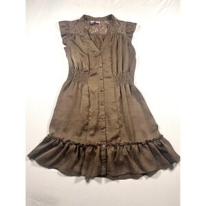 Love On A Hanger Brown Lace Yoke Smocked Waist Ruffle Hem Mini Dress Medium